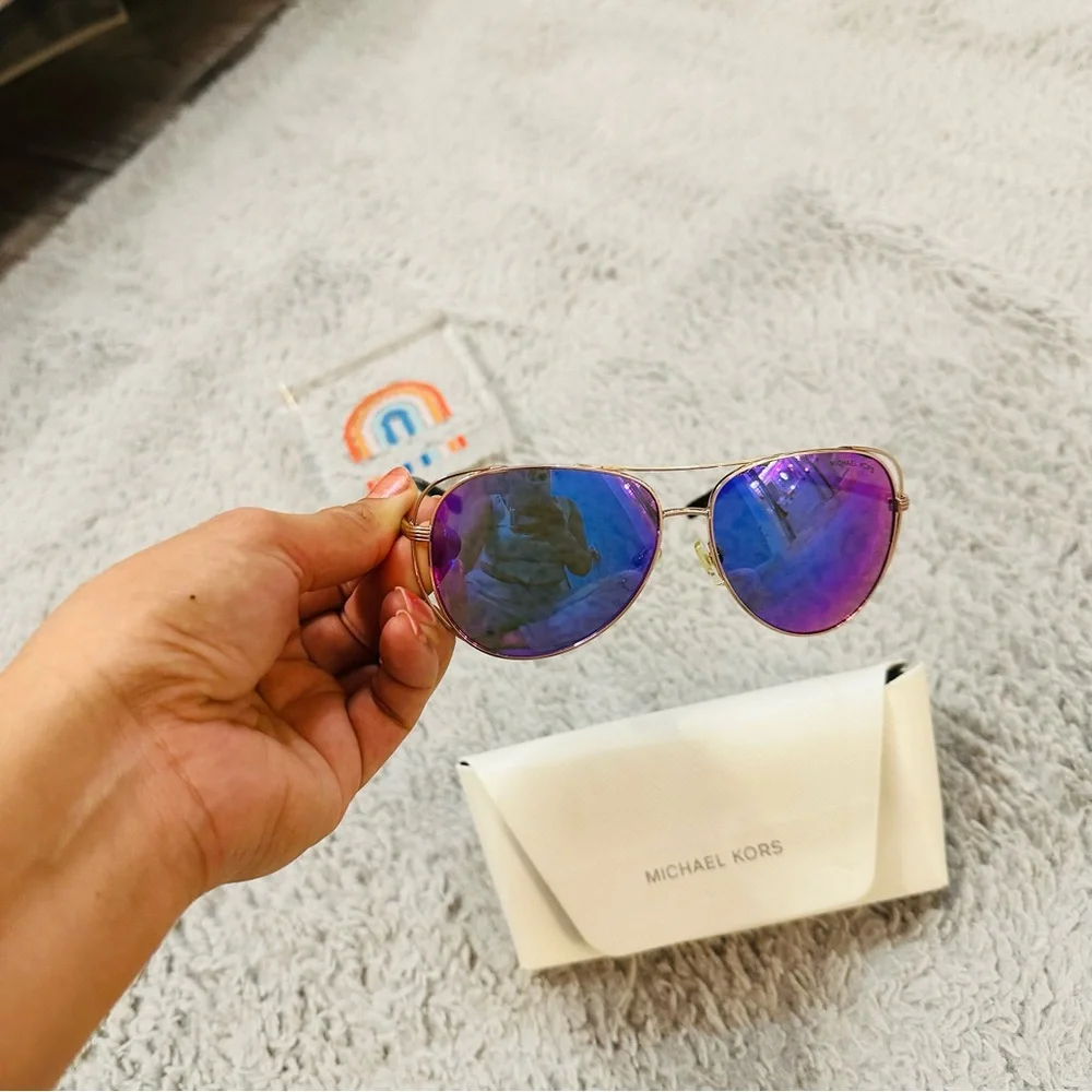 Michael Kors Aviator Sunglasses with oil slick Lenses